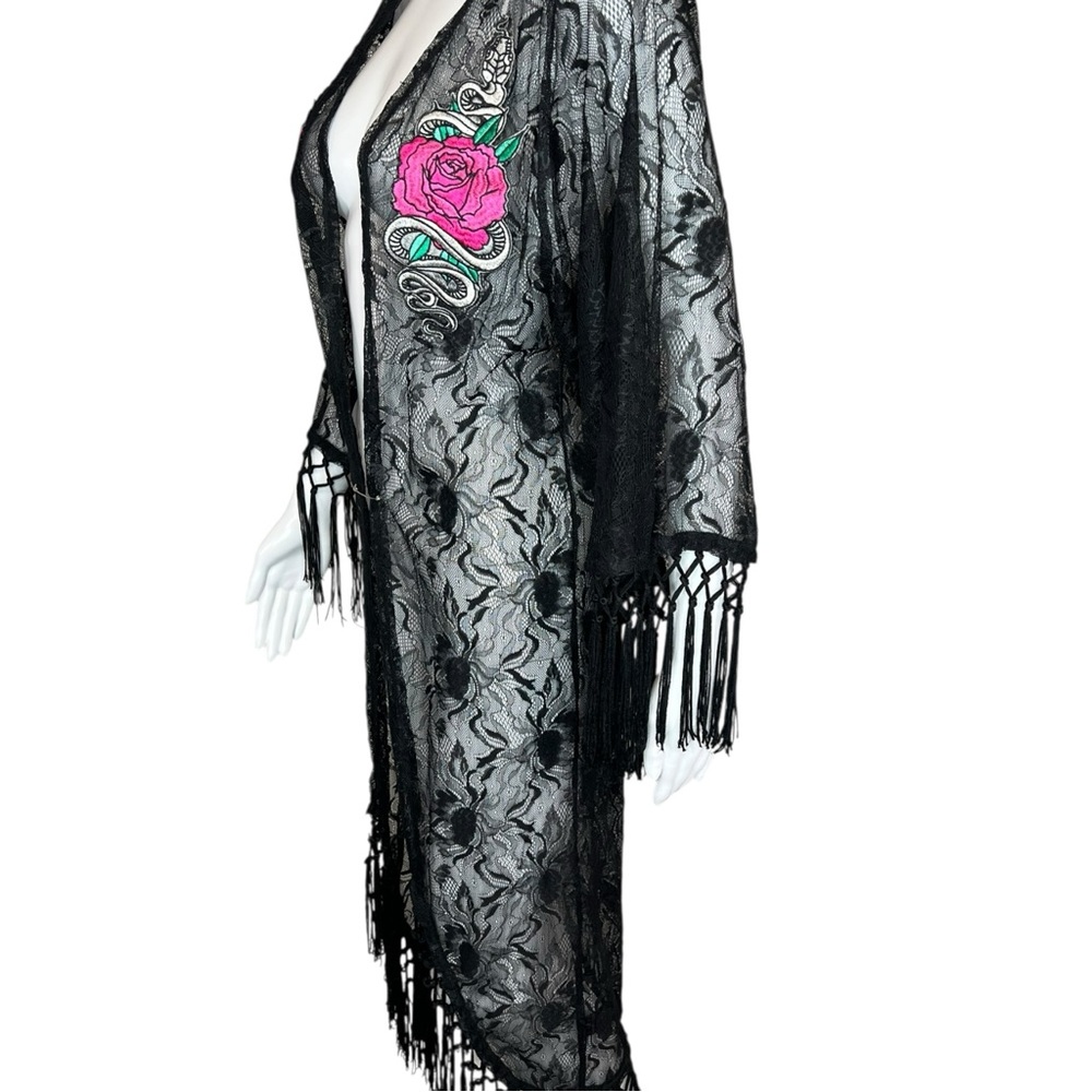 Disturbia Black Kimono Lace Maxi Snake Shaw XS - Picture 3 of 6